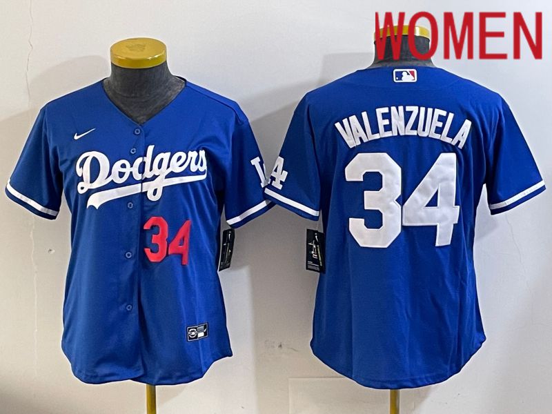 Women Los Angeles Dodgers 34 Valenzuela 2024 blue jersey 2024112012